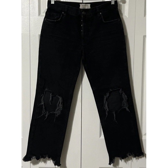 Free People We The Free Maggie MidRise Straight Raw Hem Black Jean SZ 26 (30x27) - Picture 11 of 12